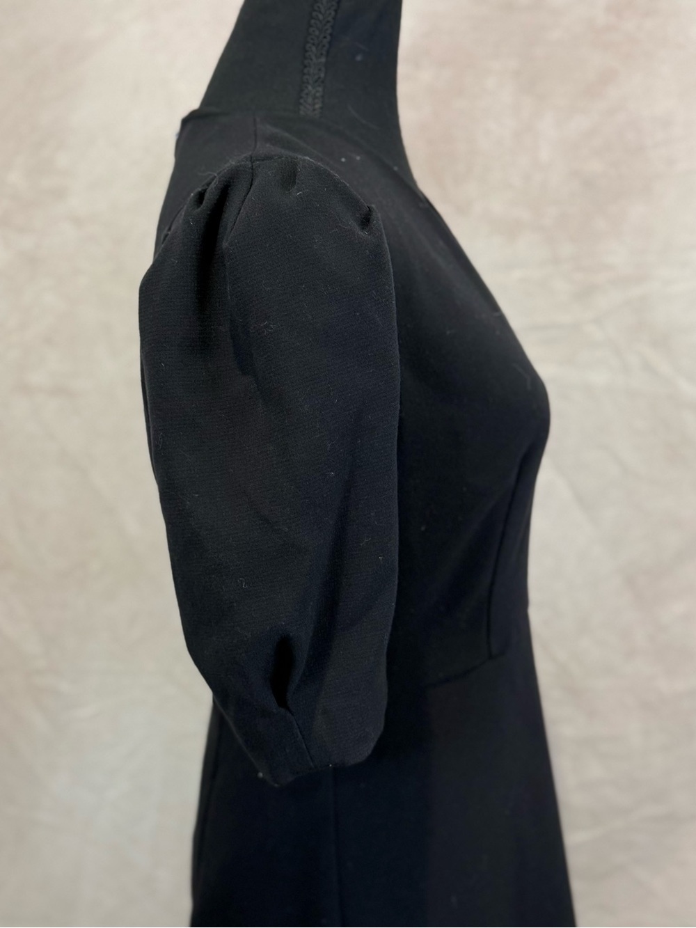 Ann Taylor Black Midi Sheath Dress with V-Neck and Puff Sleeves - Picture 10 of 12